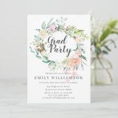Elegante Script Watercolor Floral Graduation Party Einladung (Stehend Vorderseite)