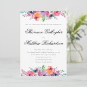 Elegante Script Watercolor Floral Wedding Einladung (Stehend Vorderseite)
