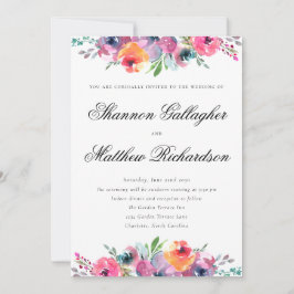 Elegante Script Watercolor Floral Wedding Einladung