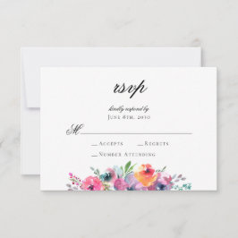 Elegante Script Watercolor Floral Wedding RSVP Karte