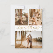 Elegante Script Wedding 3 Foto Collage Dankeskarte (Vorderseite)