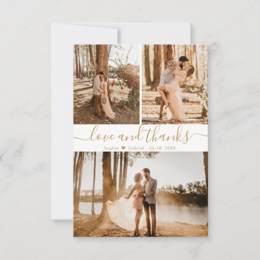 Elegante Script Wedding 3 Foto Collage Dankeskarte (Vorderseite)