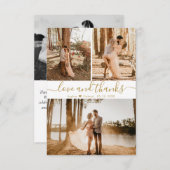 Elegante Script Wedding 3 Foto Collage Dankeskarte (Vorne/Hinten)