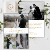 Elegante Script Wedding 3 Foto Collage Vielen Dank Dankeskarte