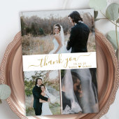 Elegante Script Wedding 3 Foto Collage Vielen Dank Dankeskarte