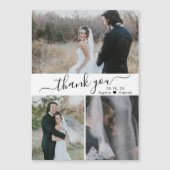 Elegante Script Wedding 3 Foto Collage Vielen Dank Magnetkarte (Vorderseite)