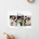 Elegante Script Wedding 3 Fotos Vielen Dank Mitteilungskarte (Vorderseite/Rückseite Beispiel)
