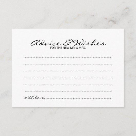 Elegante Script Wedding Advice and Wishings Card Hinweiskarte (Vorderseite)