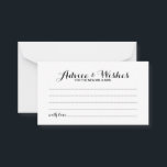 Elegante Script Wedding Advice and Wishings Card Hinweiskarte<br><div class="desc">Fügen Sie Ihrer Hochzeit eine persönliche Touch mit einer eleganten Hochzeitsberatung und Wunschkarte hinzu. Diese Ratgeber-Karte zeigt den Titel im modernen,  schwarz-eleganten Kalligraphie-Stil und Details in Schwarz-Moderne Sans Serif Schriftart Stil auf weißem Hintergrund. Ideal für Hochzeiten,  Babydusche,  Geburtstagsparty,  Brautparty,  Junggeselinnen-Abschied und alle besondere Anlässe.</div>