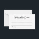 Elegante Script Wedding Advice and Wishings Card Hinweiskarte<br><div class="desc">Fügen Sie Ihrer Hochzeit eine persönliche Touch mit einer eleganten Hochzeitsberatung und Wunschkarte hinzu. Diese Ratgeber-Karte zeigt den Titel im modernen,  schwarz-eleganten Kalligraphie-Stil und Details in Schwarz-Moderne Sans Serif Schriftart Stil auf weißem Hintergrund. Ideal für Hochzeiten,  Babydusche,  Geburtstagsparty,  Brautparty,  Junggeselinnen-Abschied und alle besondere Anlässe.</div>
