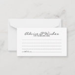 Elegante Script Wedding Advice and Wishings Card Hinweiskarte<br><div class="desc">Fügen Sie Ihrer Hochzeit eine persönliche Touch mit einer eleganten Hochzeitsberatung und Wunschkarte hinzu. Diese Ratgeber-Karte zeigt den Titel im modernen,  schwarz-eleganten Kalligraphie-Stil und Details in Schwarz-Moderne Sans Serif Schriftart Stil auf weißem Hintergrund. Ideal für Hochzeiten,  Babydusche,  Geburtstagsparty,  Brautparty,  Junggeselinnen-Abschied und alle besondere Anlässe.</div>