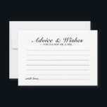 Elegante Script Wedding Advice and Wishings Card Hinweiskarte<br><div class="desc">Fügen Sie Ihrer Hochzeit eine persönliche Touch mit einer eleganten Hochzeitsberatung und Wunschkarte hinzu. Diese Ratgeber-Karte zeigt Titel im schwarz-eleganten Kalligraphie-Schriftart-Stil und Details in schwarz-klassischer Serif-Schriftart-Stil auf weißem Hintergrund. Ideal für Hochzeiten,  Babydusche,  Geburtstagsparty,  Brautparty,  Junggeselinnen-Abschied und alle besondere Anlässe.</div>