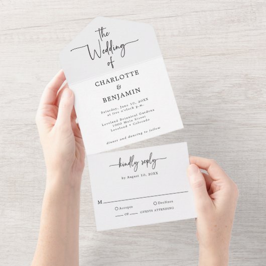 Elegante Script Wedding All In One Einladung (Abreißen)