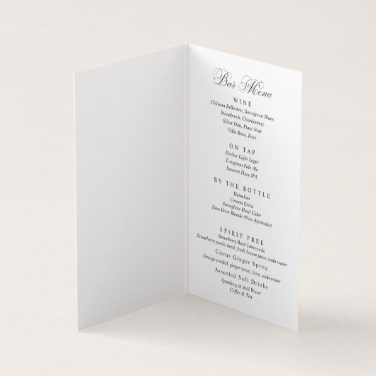 Elegante Script Wedding Bar Menu Platzkarte (Innenseite)