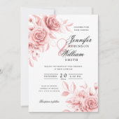 Elegante Script Wedding Blush Rose Gold Floral Einladung (Vorderseite)