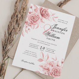 Elegante Script Wedding Blush Rose Gold Floral Einladung