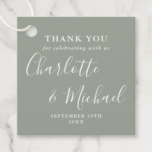Elegante Script Wedding Danke Sage Green Geschenkanhänger (Vorderseite)