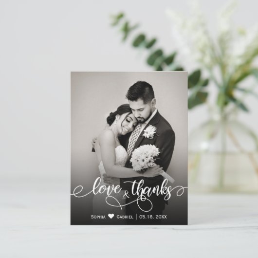 Elegante Script Wedding Dankeschön Foto Postcard Postkarte (Stehend Vorderseite)
