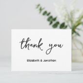 Elegante Script Wedding Dankeskarte (Stehend Vorderseite)