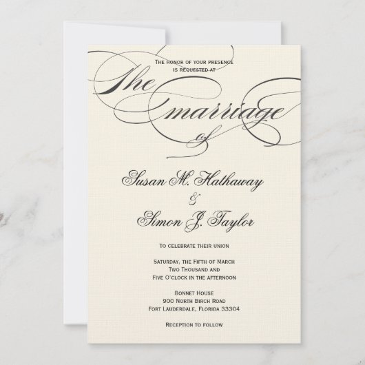 Elegante Script Wedding Einladung - BlackOff White (Vorderseite)