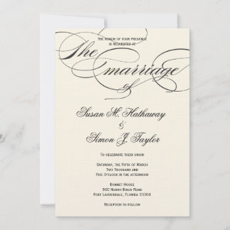 Elegante Script Wedding Einladung - BlackOff White
