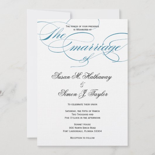 Elegante Script Wedding Einladung - Blau (Vorderseite)