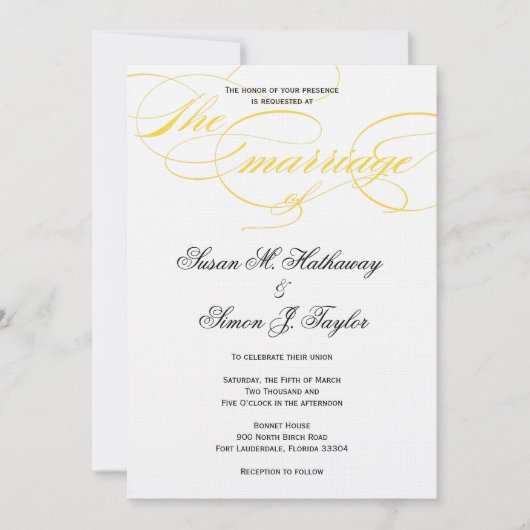 Elegante Script Wedding Einladung - Gelb (Vorderseite)