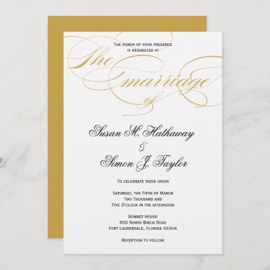 Elegante Script Wedding Einladung - Gold & Black (Vorne/Hinten)