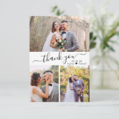 Elegante Script Wedding Foto Collage Dankeskarte (Stehend Vorderseite)