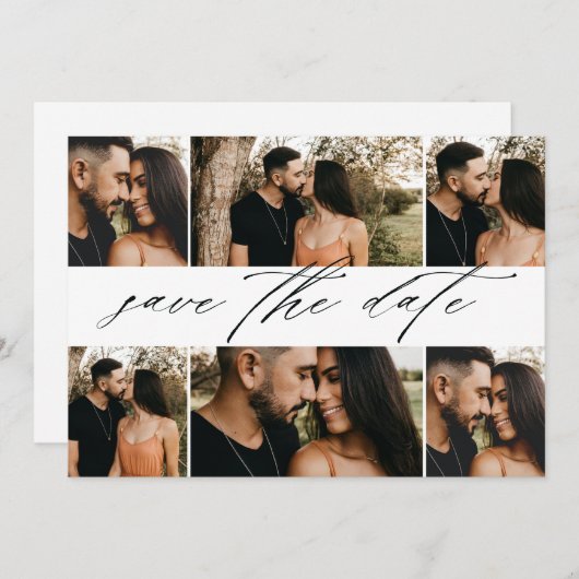 Elegante Script Wedding Foto Collage Save The Date (Vorne/Hinten)