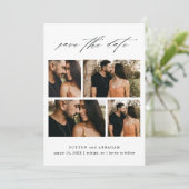 Elegante Script Wedding Foto Collage Save The Date (Stehend Vorderseite)