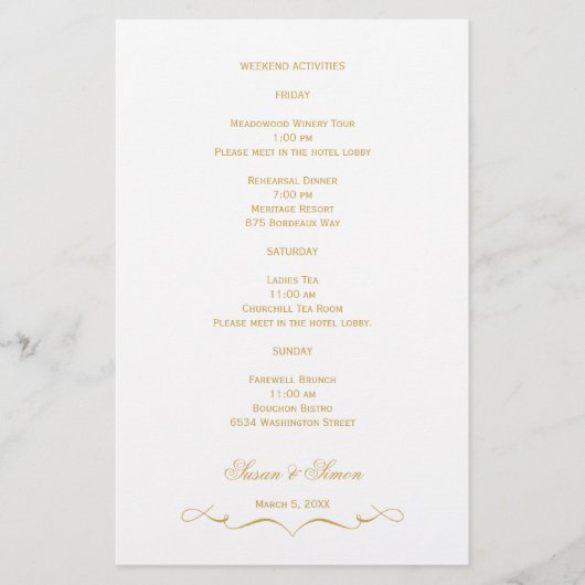 Elegante Script Wedding Information Card - Gold (Vorderseite)