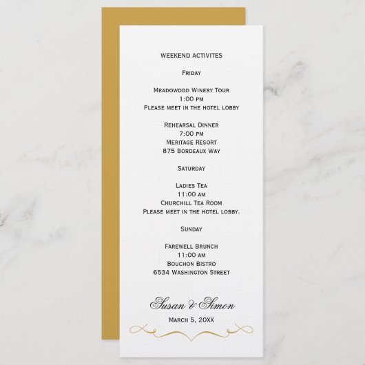 Elegante Script Wedding Information Card - Gold Einladung (Vorne/Hinten)