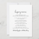Elegante Script Wedding Kissing Menu Game Card (Vorderseite)
