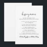 Elegante Script Wedding Kissing Menu Game Card<br><div class="desc">Diese elegante Skript Hochzeit Küssen Menü-Game-Karte ist ideal für einen rustikalen Hochzeitsempfang. Das schlichte und elegante Design zeichnet sich durch klassische und extravagante Schrift-Typografie in Schwarz aus.</div>