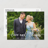 Elegante Script Wedding Liebe und Dank Bride Groom Postkarte (Vorne/Hinten)