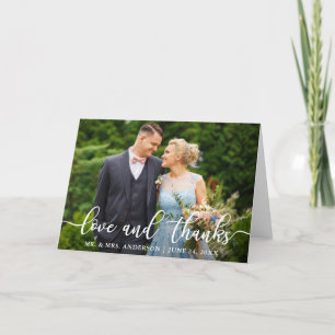 Elegante Script Wedding Liebe und Dank geklappt Dankeskarte
