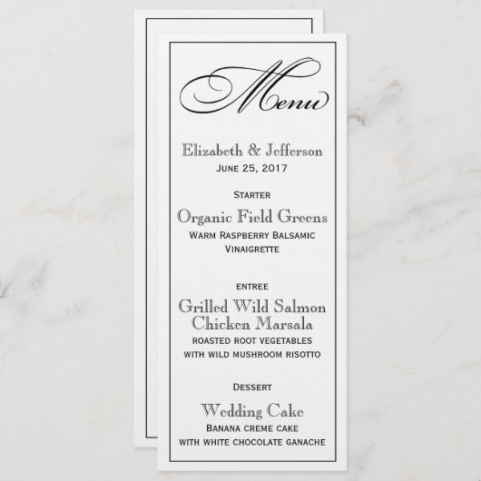 Elegante Script Wedding Menu Card Menükarte (Vorne/Hinten)