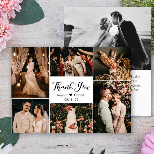 Elegante Script Wedding Multi Foto Collage Dankeskarte