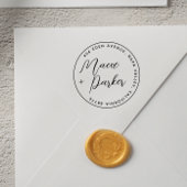 Elegante Script Wedding Names Round-Rücksendeadres Gummistempel