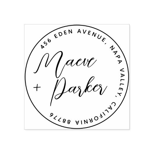 Elegante Script Wedding Names Round-Rücksendeadres Gummistempel (Prägung)