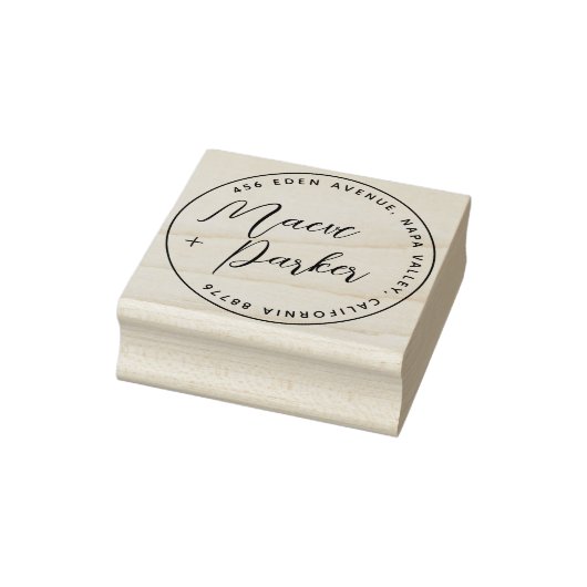 Elegante Script Wedding Names Round-Rücksendeadres Gummistempel (Stempel)