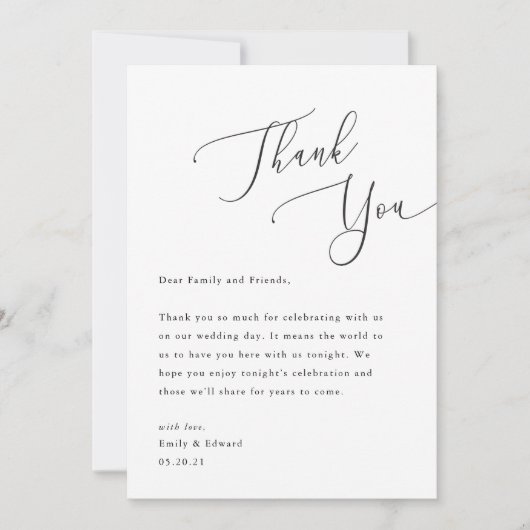 Elegante Script Wedding Place Einstellung Vielen D Dankeskarte (Vorderseite)