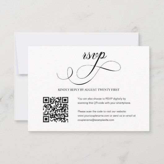 Elegante Script Wedding QR Code Foto RSVP Card Karte (Vorderseite)