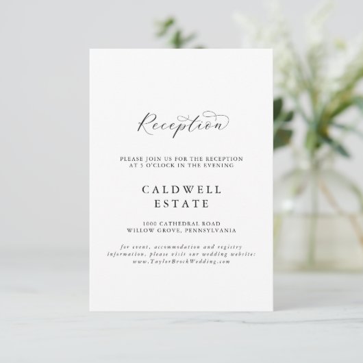 Elegante Script Wedding Reception Insert Card (Stehend Vorderseite)