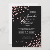 Elegante Script Wedding Rose Gold Confetti Black Einladung (Vorderseite)