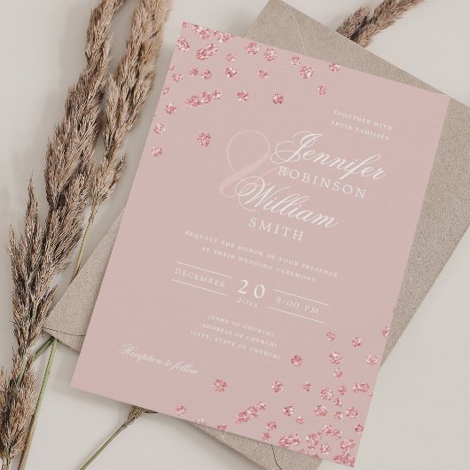 Elegante Script Wedding Rose Gold Confetti Blush Einladung