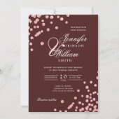 Elegante Script Wedding Rose Gold Confetti Burgund Einladung (Vorderseite)