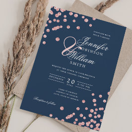 Elegante Script Wedding Rose Gold Confetti Navy Bl Einladung