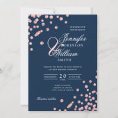 Elegante Script Wedding Rose Gold Confetti Navy Bl Einladung (Vorderseite)